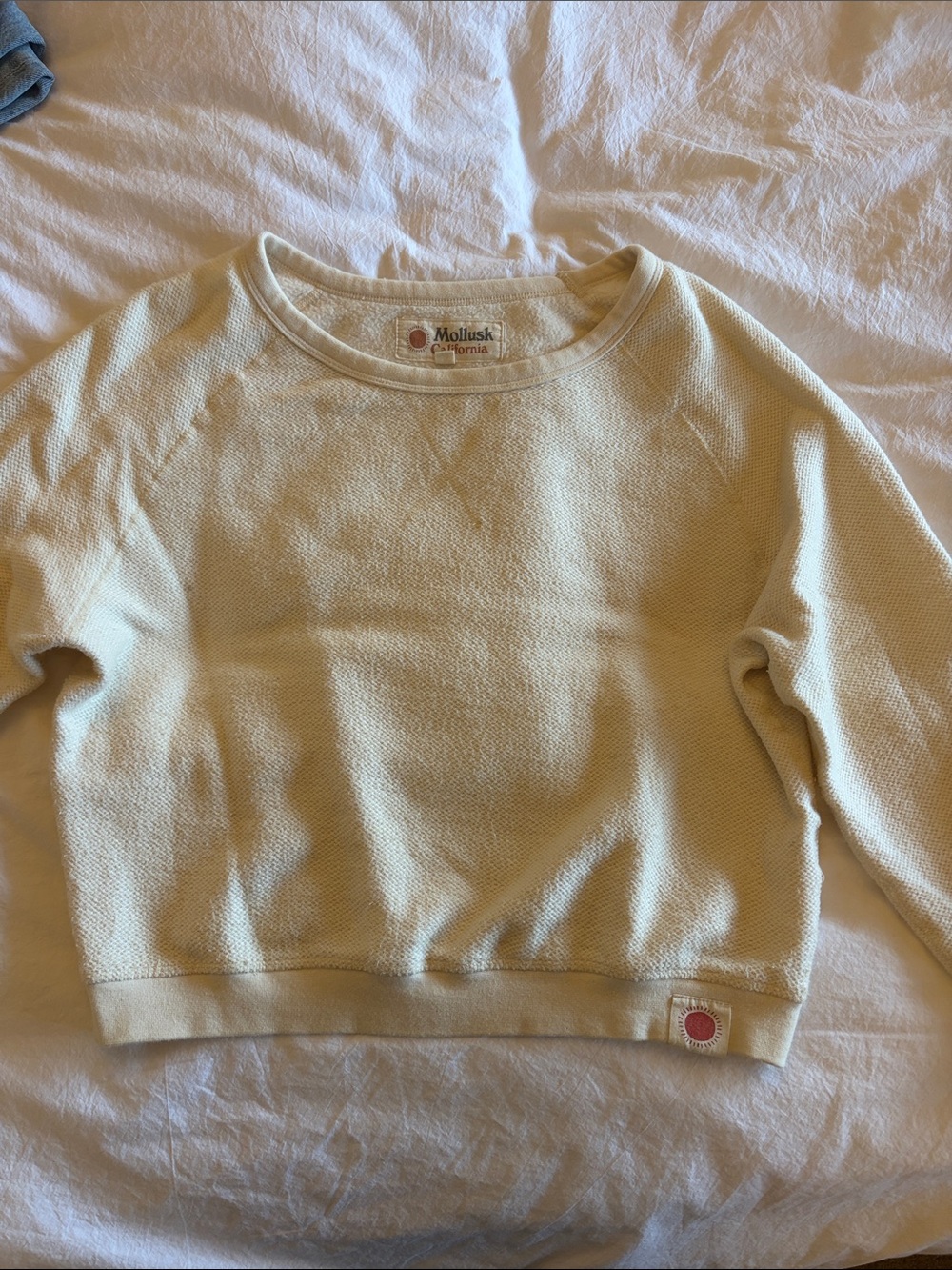Mollusk California Cream Waffle-Knit Cropped Sweatshirt